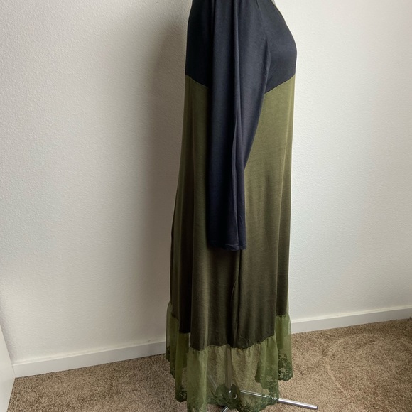 Celeste NEW 3X Olive Green Fit-n-Flare A-Line Midi Lace Hem Long Sleeve Dress - Picture 4 of 6